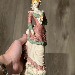 Elegant Victorian Lady Figurine in Pink and Green
